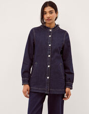 Louisa Longline Frill Denim Jacket, Blue (INDIGO), large