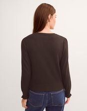 Ruby Frill Cardigan, Brown (CHOCOLATE), large