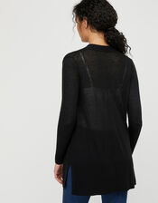 Elinor Exposed Seam Cardigan in Linen Blend, Black (BLACK), large