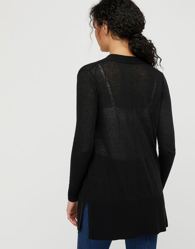 Elinor Exposed Seam Cardigan in Linen Blend, Black (BLACK), large
