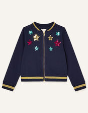 Sequin Star and Unicorn Jacket, Blue (NAVY), large