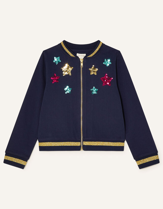 Sequin Star and Unicorn Jacket, Blue (NAVY), large