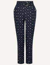 Dolly Printed Trousers in Pure Linen, Blue (NAVY), large