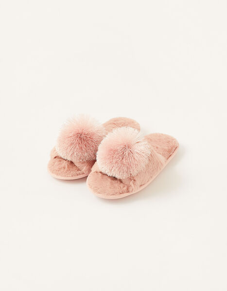 Faux Fur Pom-Pom Slippers Pink, Pink (PINK), large