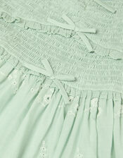 Embroidered Puff Sleeve Smocked Dress, Green (GREEN), large