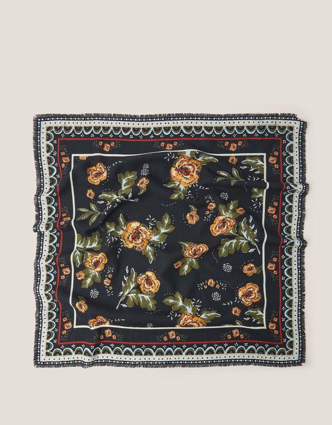 Rosalie Floral Fringe Square Scarf, , large