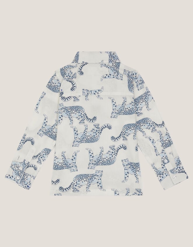Leopard Print Long Sleeve Shirt, White (WHITE), large