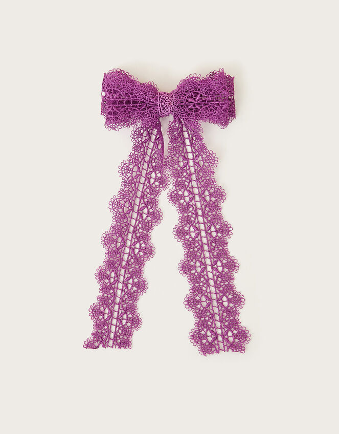 Long Lacy Bow Hair Clip, , large