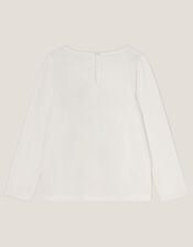 Sequin Bow Long Sleeve Top, Ivory (IVORY), large
