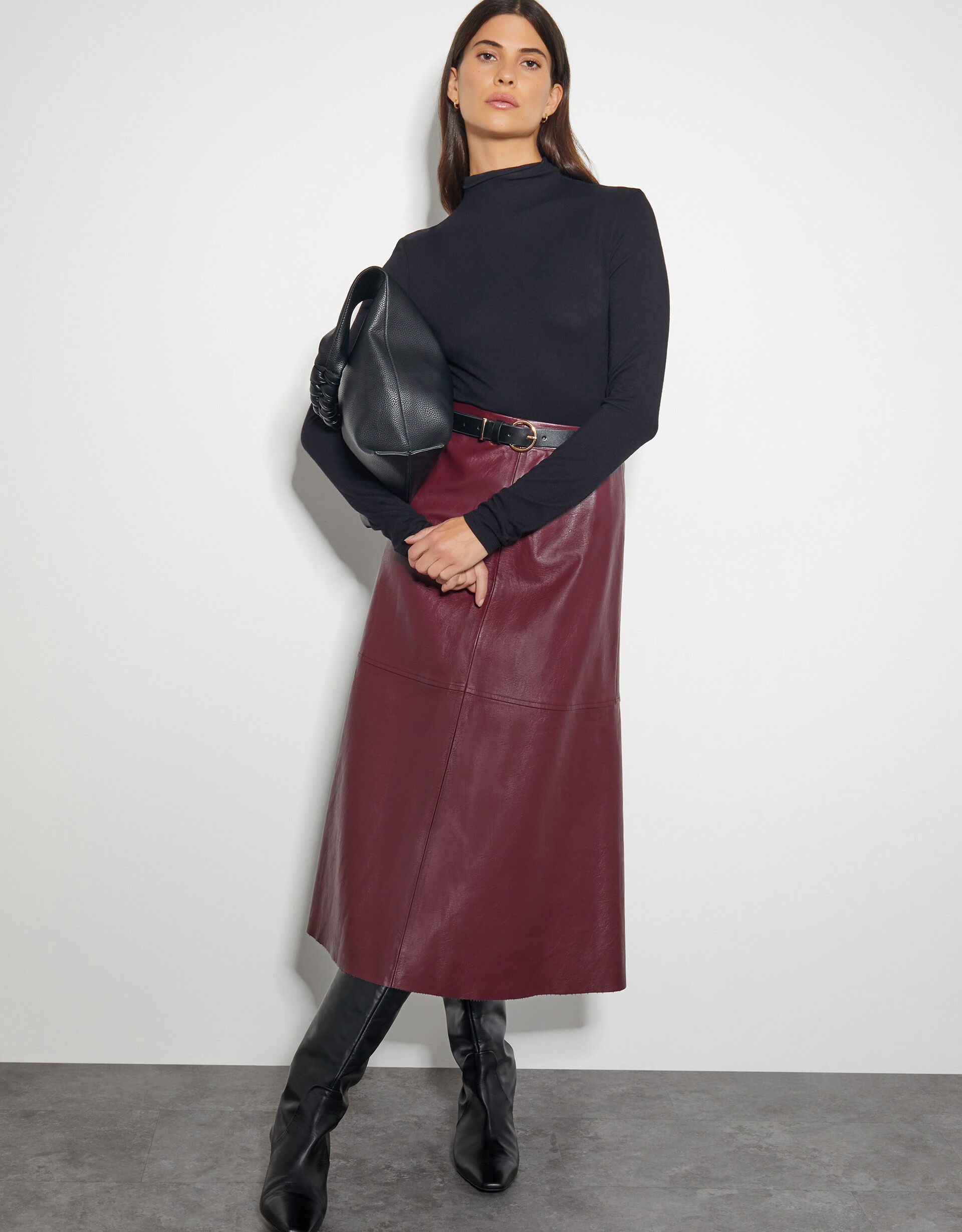 Pippa Faux Leather Midi Skirt Red