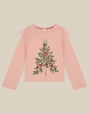 Embellished Christmas Tree Long Sleeve Top, Pink (PINK), large