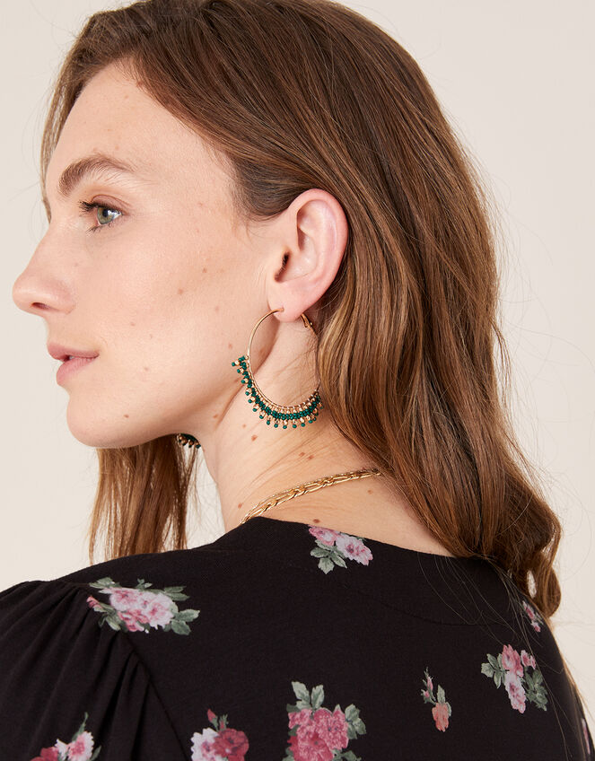 Ivy Beaded Hoop Earrings, , large