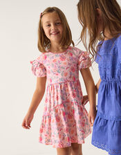 Floral Jacquard Ruffle Dress, Ivory (IVORY), large