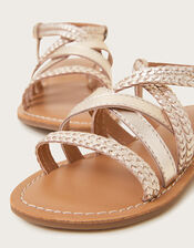 Leather Plaited Sandals, Gold (GOLD), large