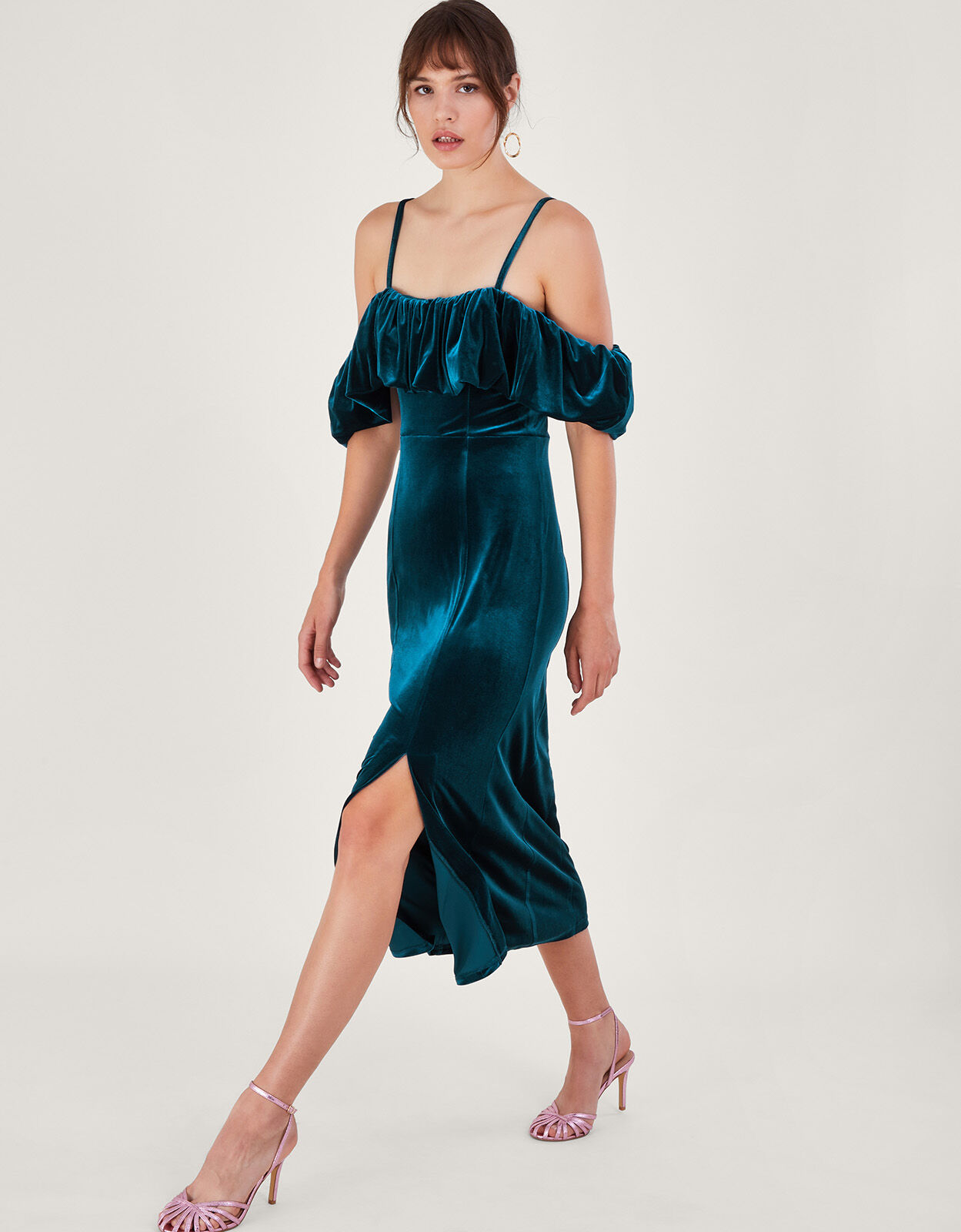 Agatha Velvet Bardot Dress Teal