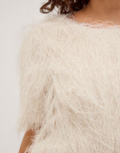 Tori Short Sleeve Fringe Mini Dress, Ivory (IVORY), large