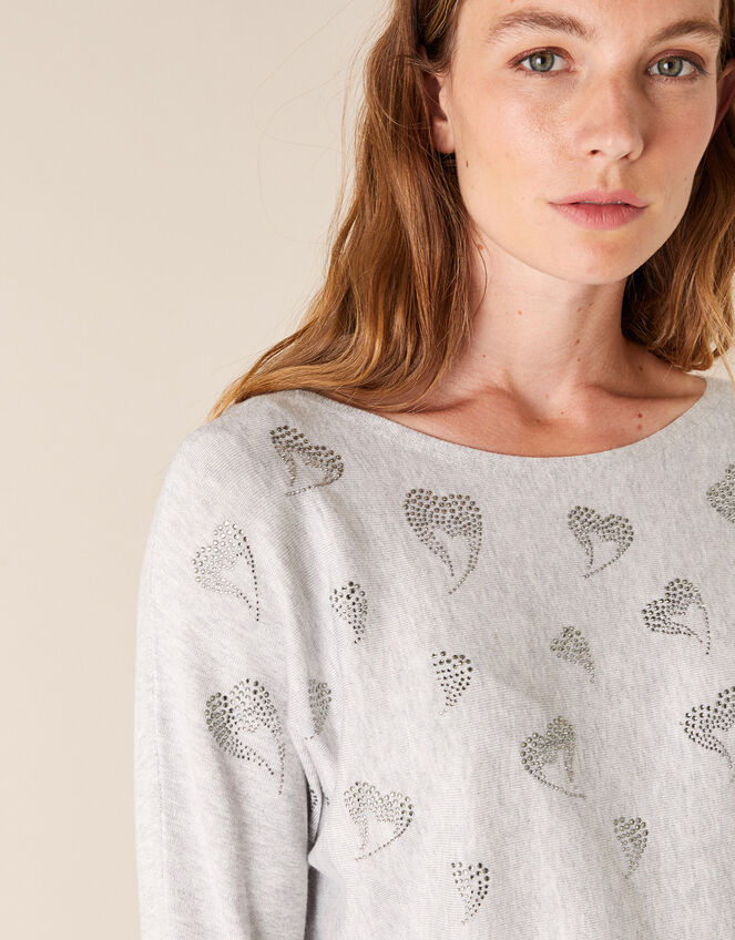Heart Hotfix Gem Jumper with Sustainable Viscose, Grey (GREY MARL), large