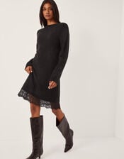 Lou Lace Mini Jumper Dress, Black (BLACK), large