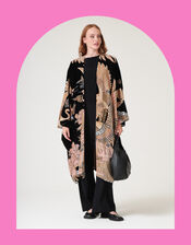 One Hundred Stars Crane Print Velvet Kimono, , large