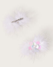 2-Pack Feather Sequin Flower Hair Clips, , large