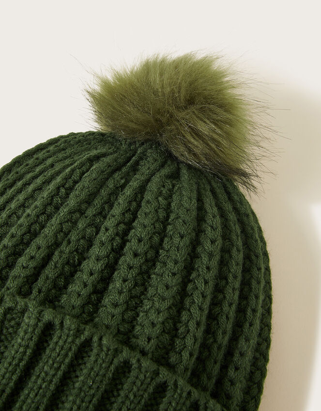 Knit Bobble Hat, Green (GREEN), large