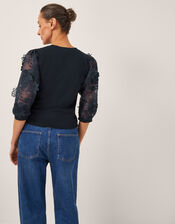 Fi Floral Appliqué Jersey Top, Blue (NAVY), large