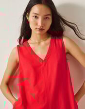 Britt Linen Blend Sleeveless A-Line Midi Dress, Orange (CORAL), large