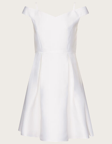 Duchess Twill Bardot Prom Dress, Ivory (IVORY), large