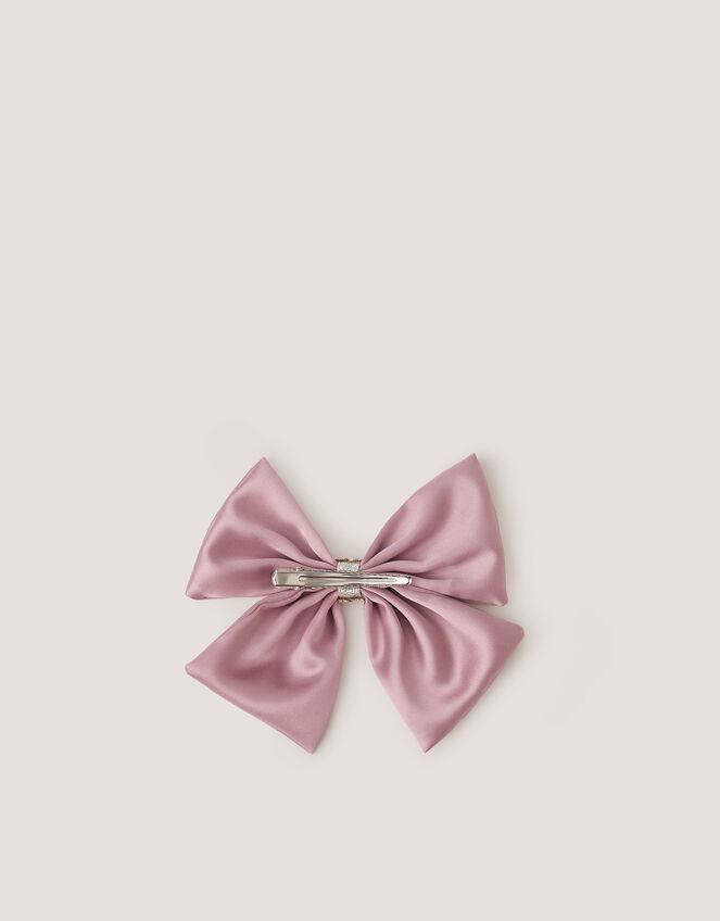 Satin Bow Hair Clip, Pink (PALE PINK), large