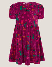 Bow Velour Christmas Dress, Red (BURGUNDY), large