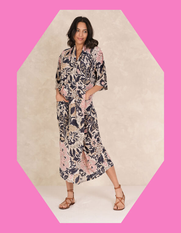 One Hundred Stars Rachel Floral Midi Dress, Brown (TAUPE), large