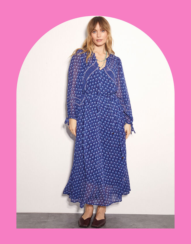 East Nandi Botanical Print Maxi Dress, Blue (NAVY), large