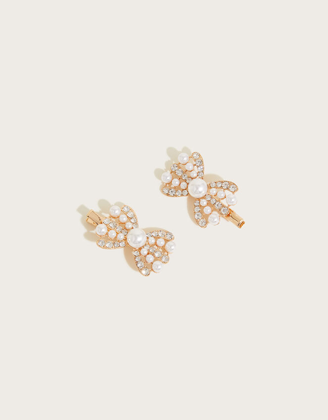Pearl Bow Hair Clip Twinset, , large