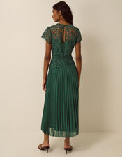 Mila Lace Pleated Midi Dress, Green (GREEN), large
