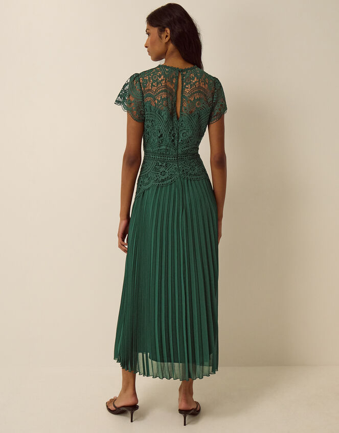 Mila Lace Pleated Midi Dress, Green (GREEN), large