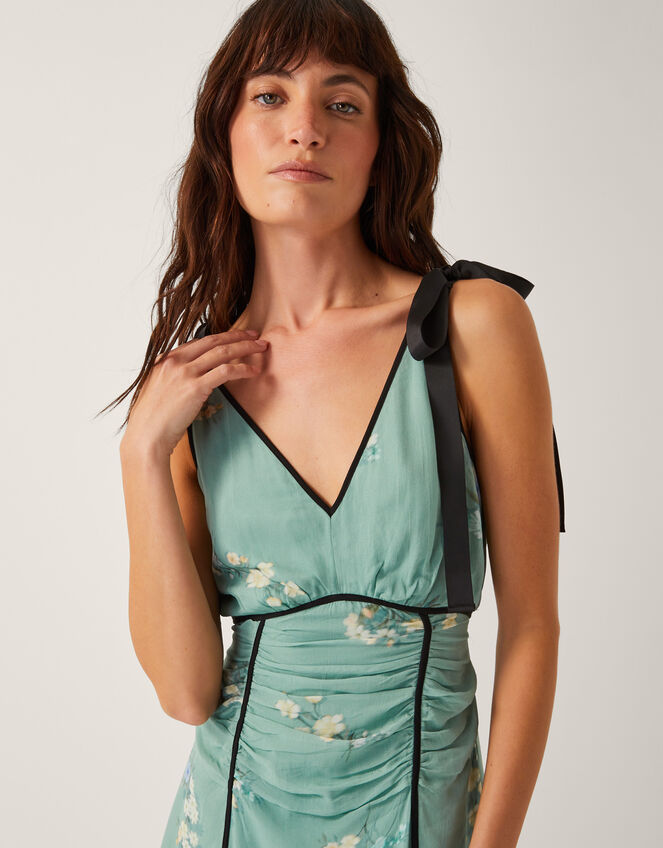 Giselle Floral Print Bow Midi Dress, Green (SAGE), large