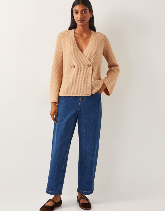 Sula V-Neck Double Breasted Cardigan, Camel (CAMEL), large