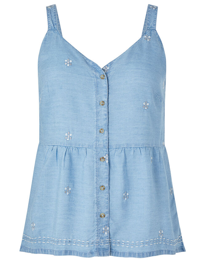 Alice Embroidered Cami in LENZING™ TENCEL™, Blue (BLUE), large