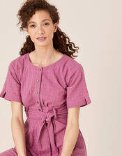 Crosshatch Midi Dress in Pure Cotton, Pink (PINK), large