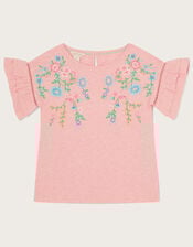 Floral Embroidered T-Shirt, Pink (PINK), large