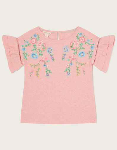 Floral Embroidered T-Shirt, Pink (PINK), large
