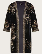 Wendy Velvet Embroidered Kimono, Black (BLACK), large