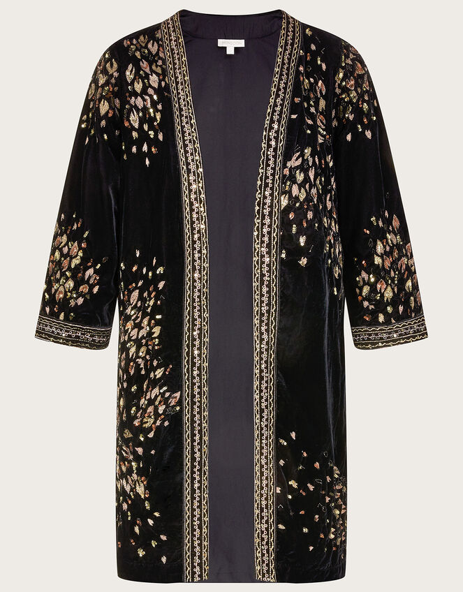 Wendy Velvet Embroidered Kimono, Black (BLACK), large