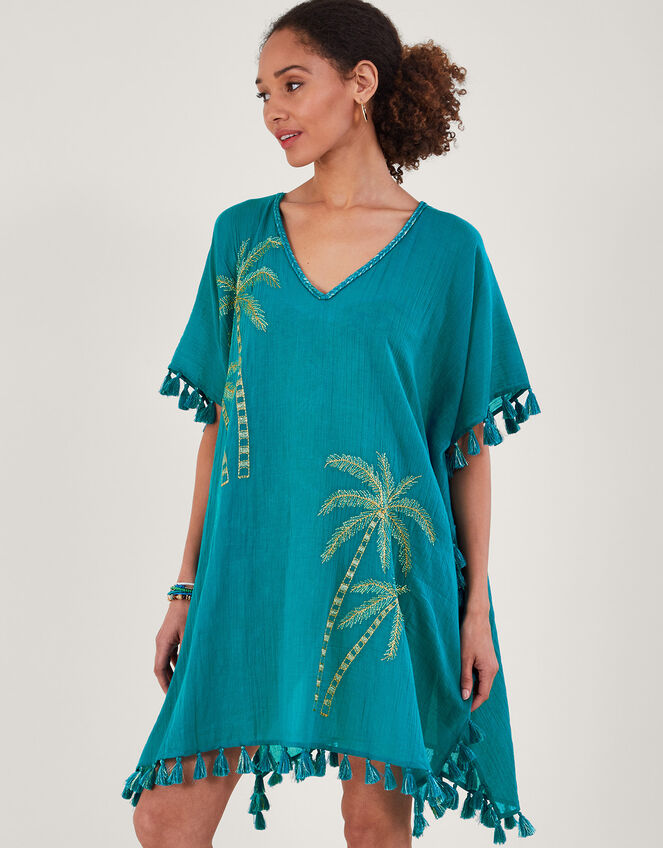 Palm Tree Embroidered Kaftan Blue