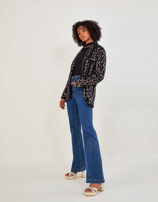 Lyla Velvet Sequin Jacket with Recycled Polyester, Black (BLACK), large
