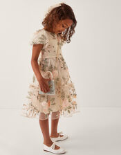 Azalea Puff Sleeve Embroidered Dress, White (WARM IVORY), large