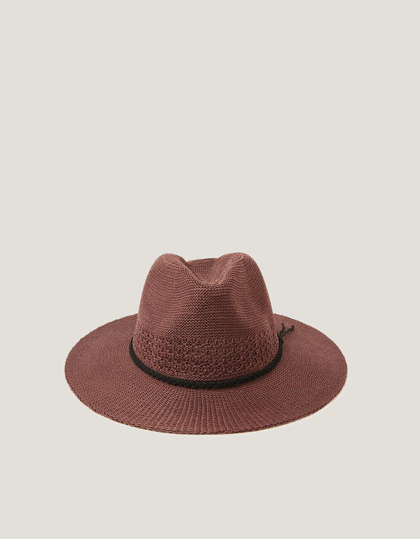 Nene Woven Fedora Sun Hat, Brown (CHOCOLATE), large