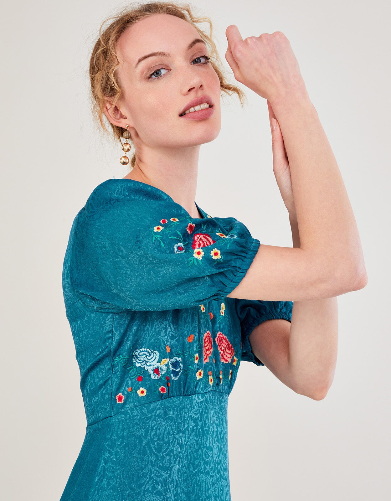 Teal embroidered dress online