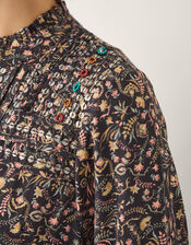 Harriet Floral Embellished Midi Dress, Black (BLACK), large