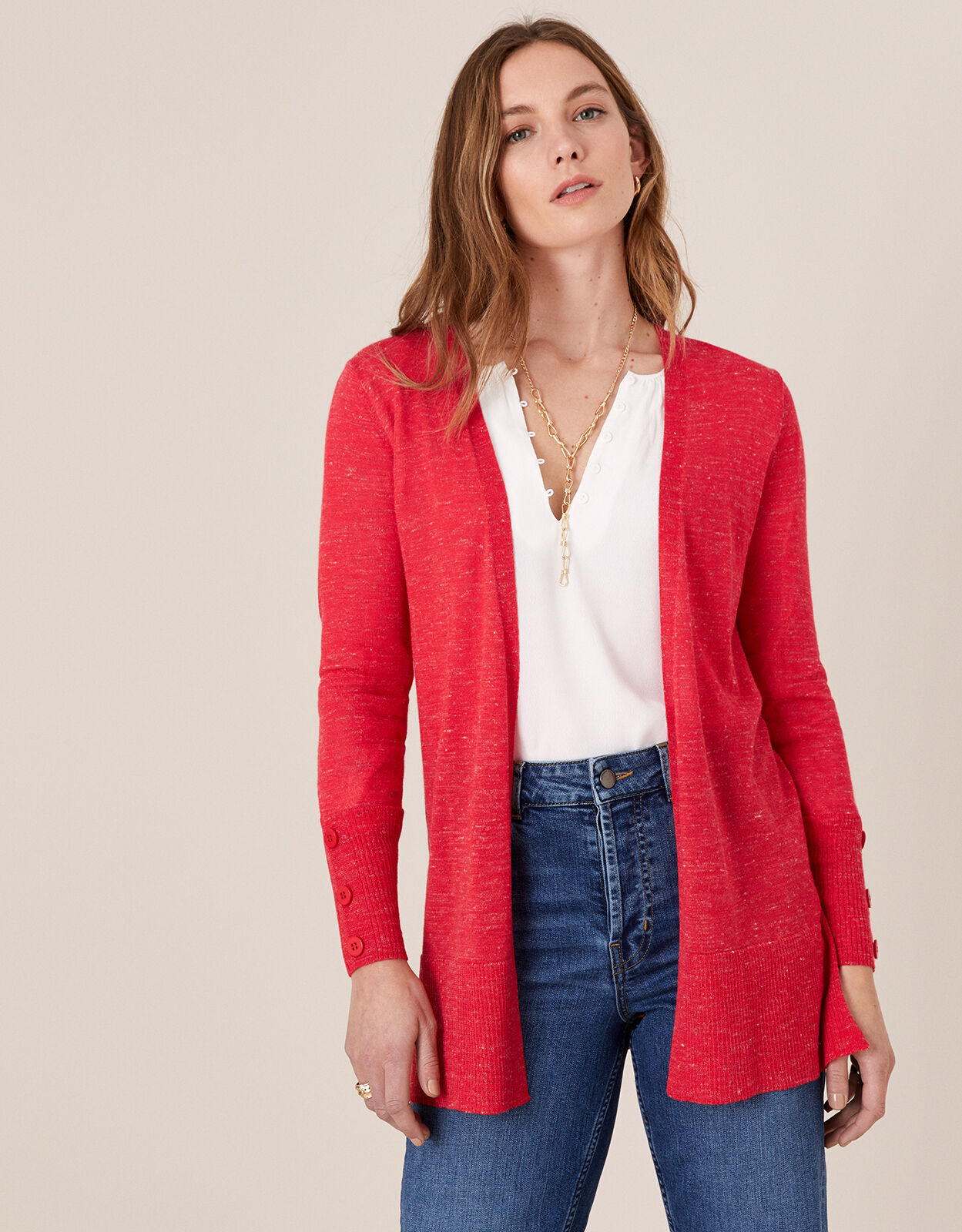 Long red top cardigan womens